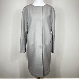 Max Azria Women’s Full Length Wool Blend Coat Jacket Medium Gray Pockets Classic